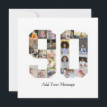 Foto-collage nummer 90 feestdagenkaart<br><div class="desc">Dit aanpasbare product is waar foto's worden gerangschikt om de vorm van een nummer te vormen. Het wordt vaak gebruikt voor mijlpaalvieringen zoals verjaardagen, jubilea of prestaties, waardoor gebruikers memorabele beelden kunnen tonen in een enkele, opvallende weergave. De ontwerpen bieden meestal ruimte voor verschillende fotogroottes en -oriëntaties, waardoor een visueel...</div>