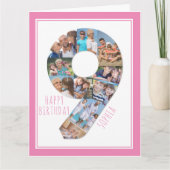 Foto Collage nummer 9 Girl's 9e Birthday Kaart (Voorkant)