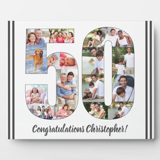 Foto Collage Omgekeerd nummer 50 Birthday Fotoplaat (Voorkant)