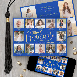 Foto-collage & onderschriften Blauwe & Gouden Afst Aankondiging