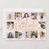 Foto Collage & Onderschriften Blush Roze Afstudere Aankondiging (Voorkant)