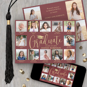 Foto Collage & Onderschriften Burgundy Goud Afstud Aankondiging