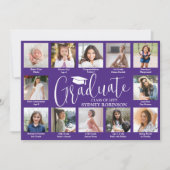 Foto Collage & Onderschriften Paars & Witte Afstud Aankondiging (Voorkant)