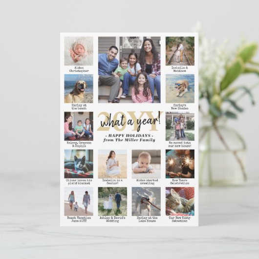 Foto Collage & onderschriften Wat een jaar Gold Wh Feestdagenkaart (Staand voorkant)