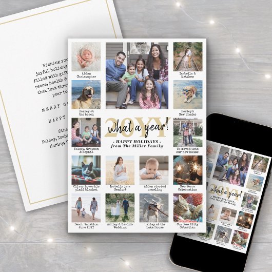 Foto Collage & onderschriften Wat een jaar Gold Wh Feestdagenkaart