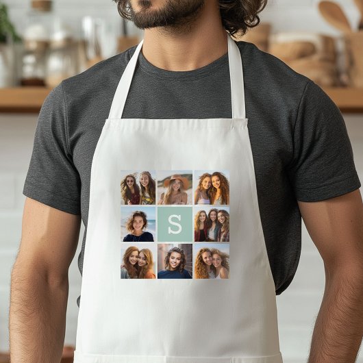 Foto collage op maat monogram mintgroen standaard schort