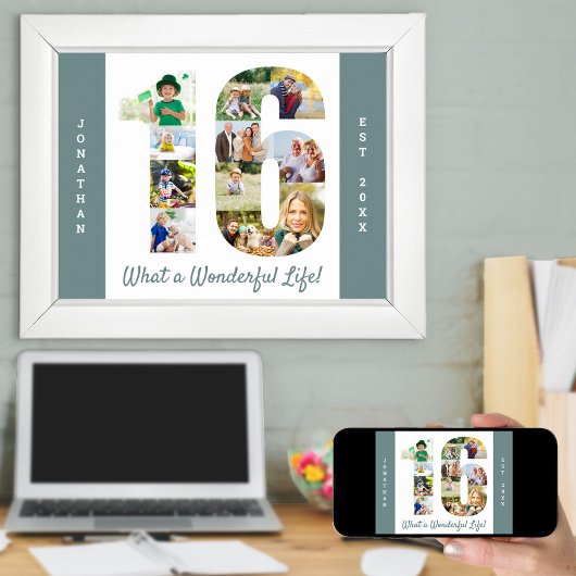 Foto collage op nummer 16 Vorm voor 16e verjaardag Poster