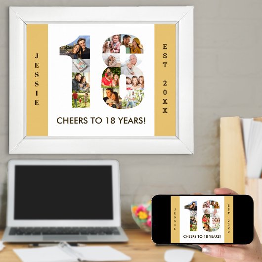 Foto collage op nummer 18 Neutraal 18e verjaardag Poster