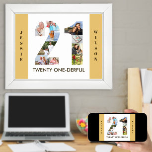 Foto collage op nummer 21 Neutrale 21e verjaardag Poster