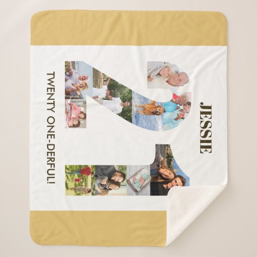 Foto collage op nummer 21 Neutrale 21e verjaardag Sherpa Deken (Voorkant)