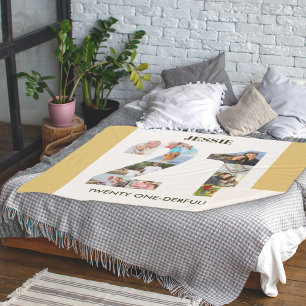 Foto collage op nummer 21 Neutrale 21e verjaardag Sherpa Deken