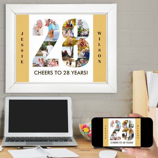 Foto collage op nummer 28 Neutrale 28e verjaardag Poster