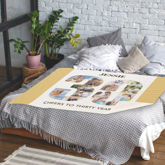 Foto collage op nummer 30 Neutrale 30e verjaardag Sherpa Deken