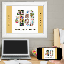 Foto collage op nummer 40 Neutraal 40e verjaardag Poster
