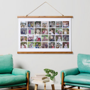 Foto collage op wit - 4 rijen 7 kolommen hangend wandkleed