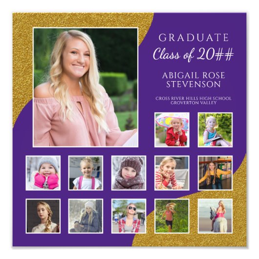 Foto-Collage Paars en Gold van de middelbare schoo Foto Afdruk (Voorkant)