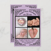 Foto Collage Paars Lace - 3x5 geboorteaankondiging Aankondiging (Voorkant / Achterkant)