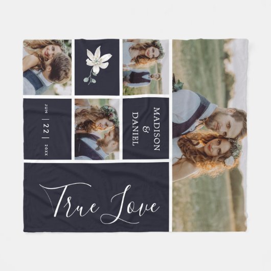 Foto Collage Pas getrouwd Gift Wedding Keepslag Fleece Deken (Voorkant (Horizontaal))