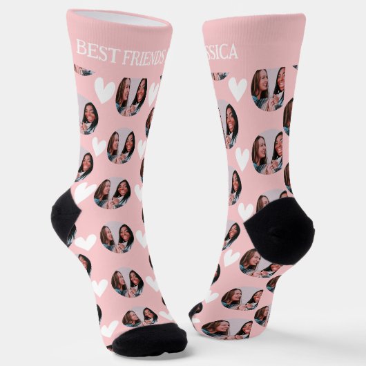 Foto Collage Patroon Blush Roze Beste Vriendin Sokken (Gebogen)