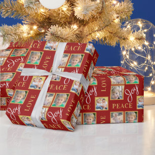 Foto Collage Peace Love Joy Green Kerstmis Cadeaupapier