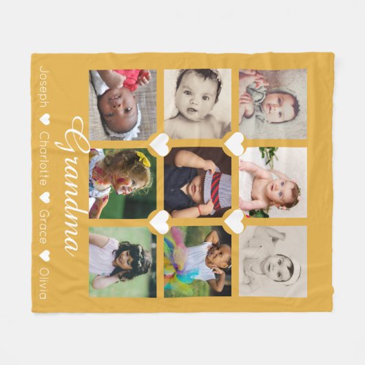 Foto Collage personaliseerde 9 foto's met hart Fleece Deken (Voorkant (Horizontaal))