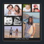 Foto Collage personaliseerde een van de soorten Vierkante Klok<br><div class="desc">ontwerperklokken van Ricaso ...  uploaden uw foto's/afbeeldingen en voegen uw eigen tekst toe.. eenvoudig om uw eigen wandklok te ontwerpen - kleur van achtergrond en tekst wijzigen door op aanpassen te klikken - eenvoudig creëer een unieke tijd die de vrede in het belang houdt</div>