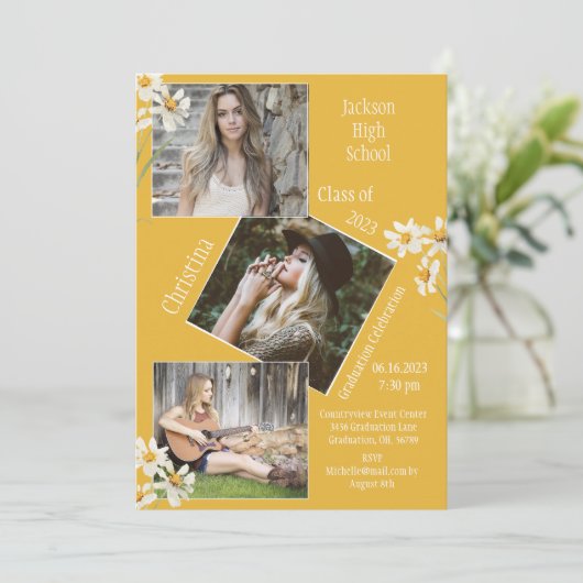 Foto Collage Persoonlijk 4 Afbeeldingen Gold Aankondiging (Staand voorkant)