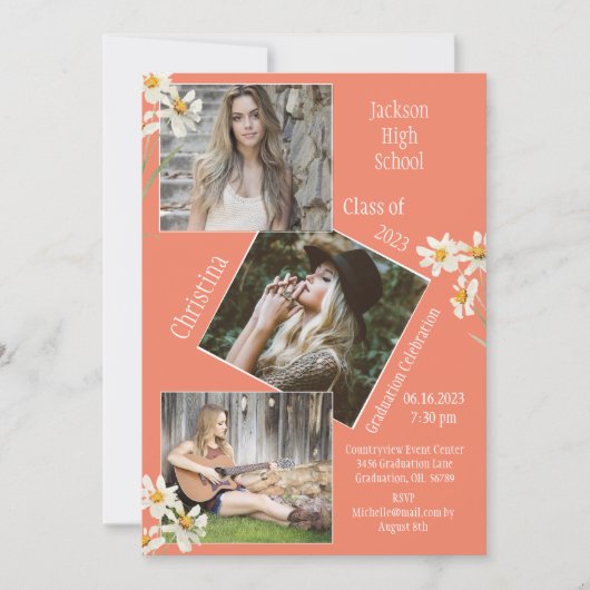 Foto Collage Persoonlijk 4 Afbeeldingen Sinaasappe Aankondiging (Voorkant)