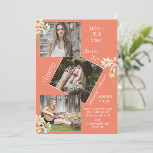 Foto Collage Persoonlijk 4 Afbeeldingen Sinaasappe Aankondiging (Staand voorkant)