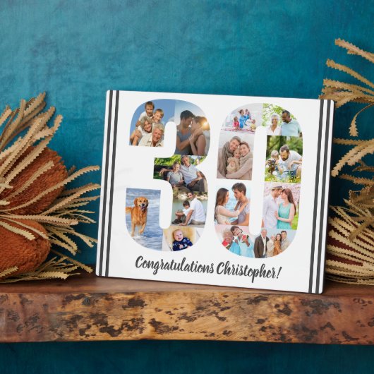 Foto Collage Persoonlijk Aantal 30 Geboortedag Fotoplaat (Zijkant)