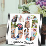 Foto Collage Persoonlijk Aantal 60 Geboortedag Fotoplaat<br><div class="desc">60th Birthday Plaque - gepersonaliseerd met een fotocollage van je favoriete foto's en aangepaste tekst. Het fotomalplaatje is opstelling klaar voor u om uw foto's toe te voegen, die in de vorm van een aantal 60 zullen worden getoond. De formulering, die momenteel luidt "Gefeliciteerd [naam]!", kan ook worden aangepast. Blader...</div>