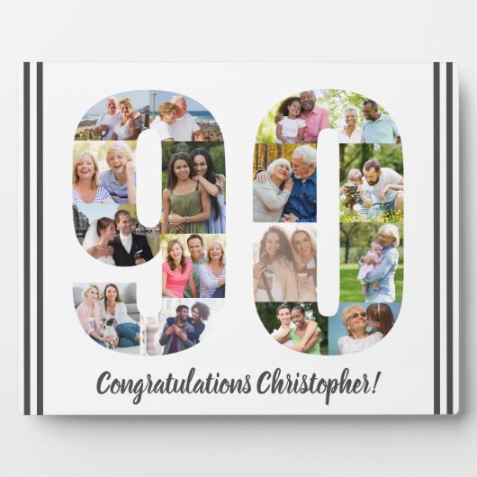 Foto Collage Persoonlijk Aantal 90 Geboortedag Fotoplaat (Voorkant)