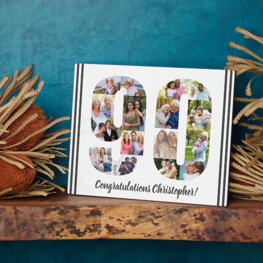 Foto Collage Persoonlijk Aantal 90 Geboortedag Fotoplaat (Zijkant)