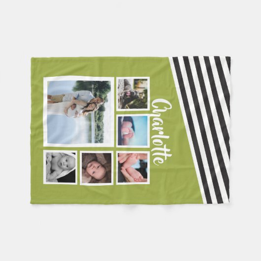 Foto Collage Persoonlijk Bright Groen Striped Fleece Deken (Voorkant (Horizontaal))