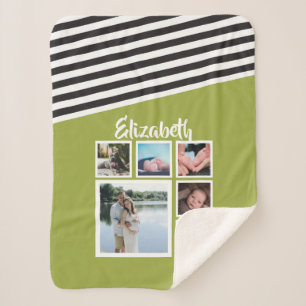 Foto Collage Persoonlijk Bright Groen Striped Sherpa Deken