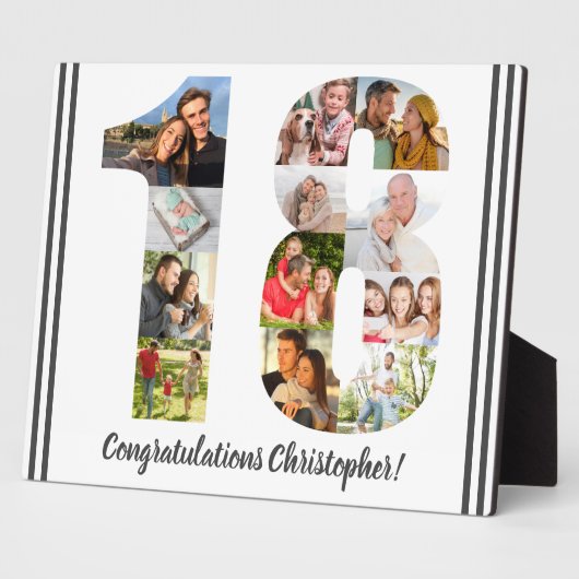 Foto Collage Persoonlijk nummer 18 Birthday Fotoplaat (Zijkant)