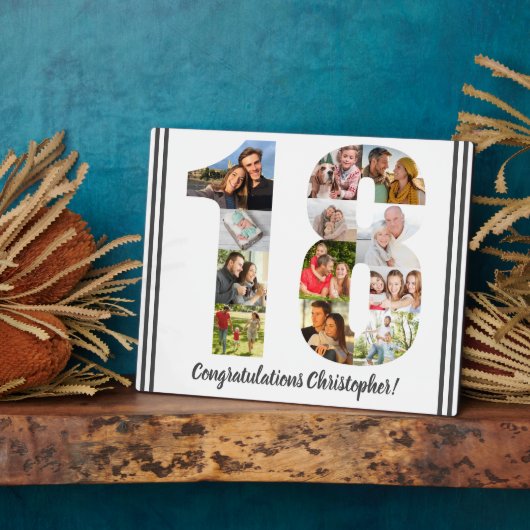 Foto Collage Persoonlijk nummer 18 Birthday Fotoplaat (Zijkant)