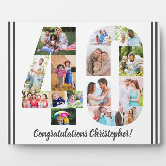 Foto Collage Persoonlijk nummer 40 Geboortedag Fotoplaat (Voorkant)