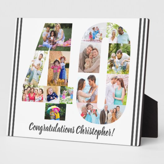 Foto Collage Persoonlijk nummer 40 Geboortedag Fotoplaat (Zijkant)