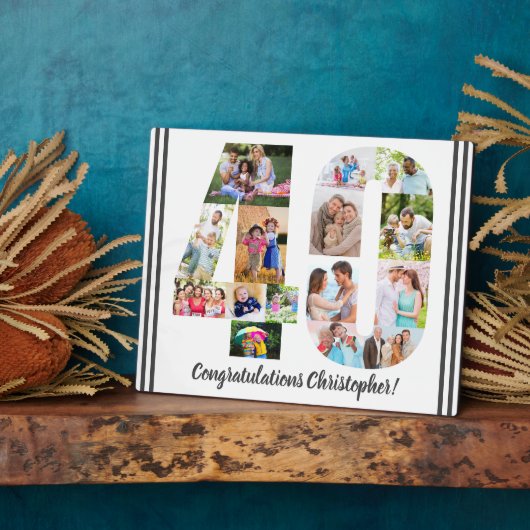 Foto Collage Persoonlijk nummer 40 Geboortedag Fotoplaat (Zijkant)