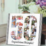 Foto Collage Persoonlijk nummer 50 Birthday Fotoplaat<br><div class="desc">50th Birthday Plaque - gepersonaliseerd met een fotocollage van je favoriete foto's en aangepaste tekst. Het fotomalplaatje is opstelling klaar voor u om uw foto's toe te voegen, die in de vorm van een aantal 50 zullen worden getoond. De formulering, die momenteel luidt "Gefeliciteerd [naam]!", kan ook worden aangepast. Blader...</div>