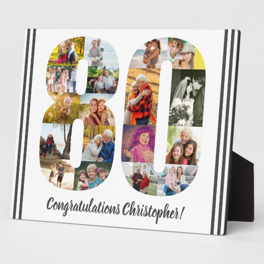Foto Collage Persoonlijk nummer 80 Birthday Fotoplaat (Zijkant)