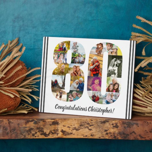 Foto Collage Persoonlijk nummer 80 Birthday Fotoplaat (Zijkant)