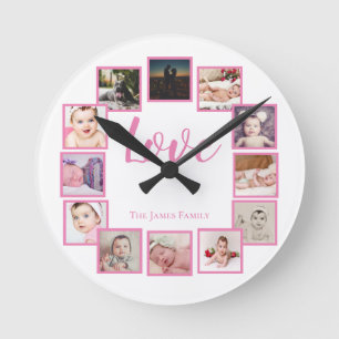Foto Collage Persoonlijk Roze Wit Ronde Klok