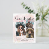 Foto Collage Pink Afstuderen Aankondiging (Staand voorkant)
