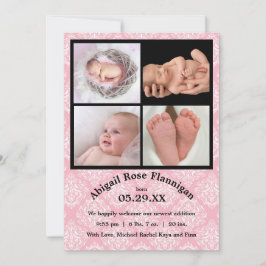 Foto: Collage Pink Damask-Birth Announding Aankondiging