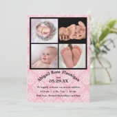 Foto: Collage Pink Damask-Birth Announding Aankondiging (Staand voorkant)