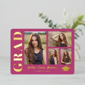 Foto Collage Pink & Gold Foil Afstudeerder Kaart (Staand Voorkant)