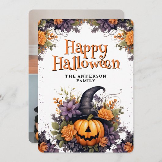 Foto Collage Pompoen Heks Pet Halloween Kaart (Voorkant / Achterkant)