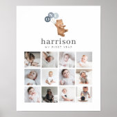 Foto Collage Poster - Beer 3 Blauwe ballonnen (Voorkant)